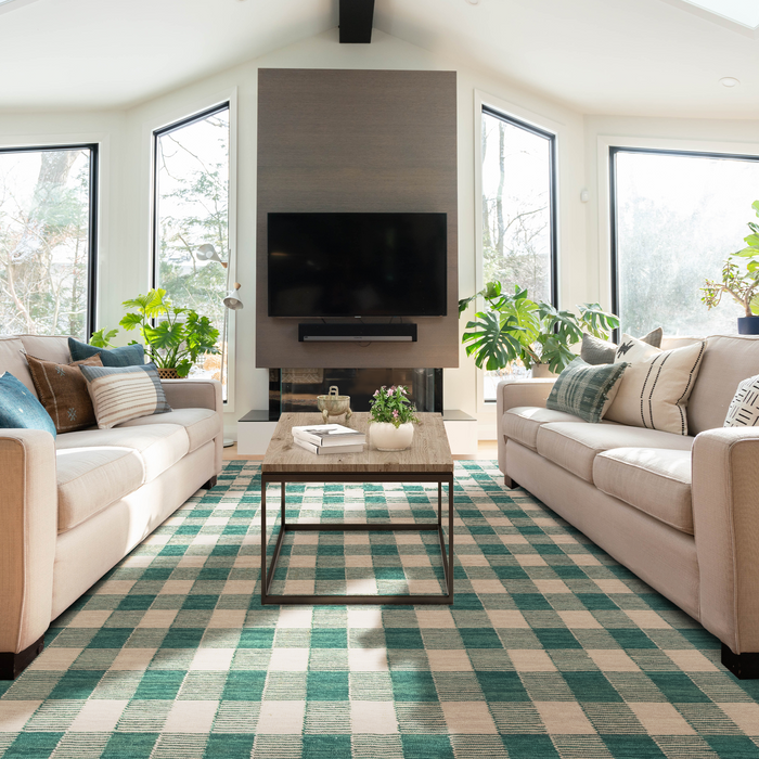 Gingham 8x10 Teal/Beige Wool A