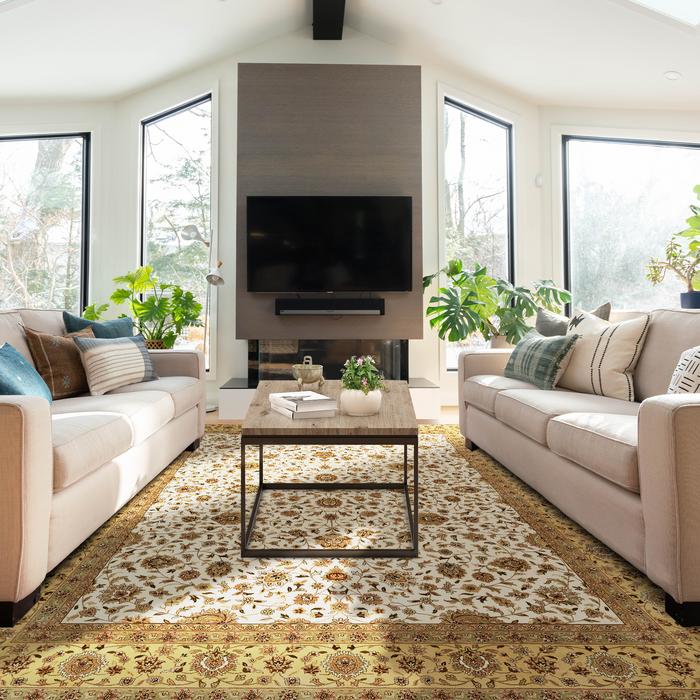 Kashan 9x12 Beige/Light Gold Wool and Silk