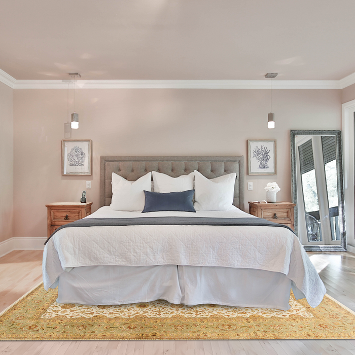 New Kashan 9x12 Beige/Light Green Wool and Silk