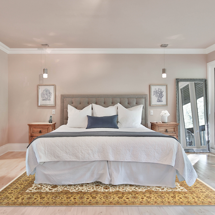 Kashan 9x12 Beige/Light Gold Wool and Silk