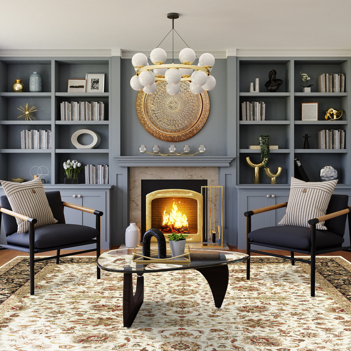 Indo Persian 8x10 Ivory/Black Wool and Silk