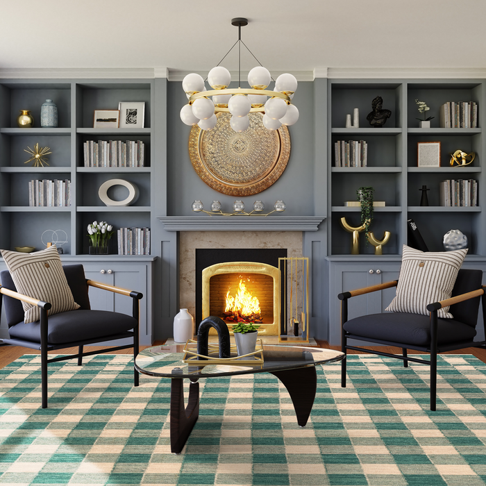 Gingham 8x10 Teal/Beige Wool B