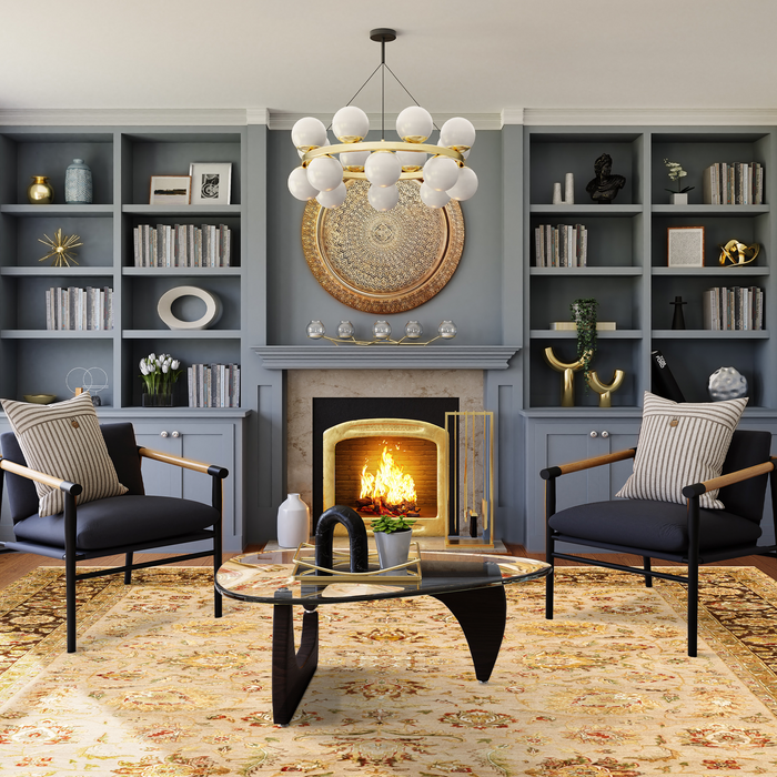 New Mashad 8x10 Ivory/Brown Wool and Silk