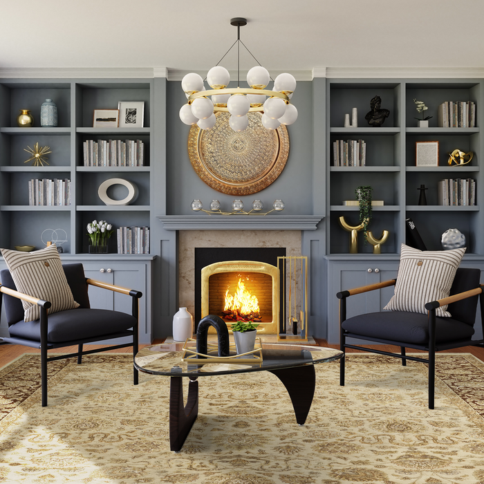 Enchante 8x10 Ivory/Mocha Wool and Silk Embossed.