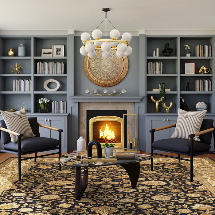 Enchante 8x10 Black/Beige Wool and Silk Embossed