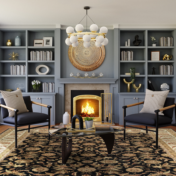 Indo Persian 9x12 Black/Beige Wool and Silk