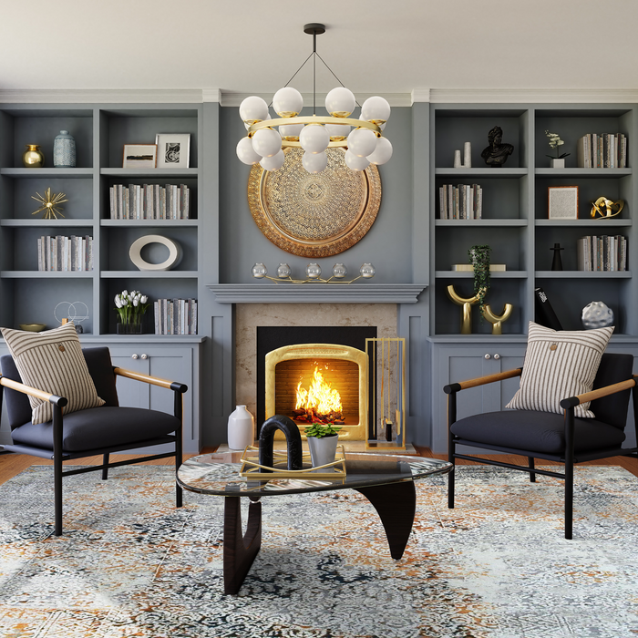 Intrecciare 8x10 Grey/Rust Wool and Silk Embossed