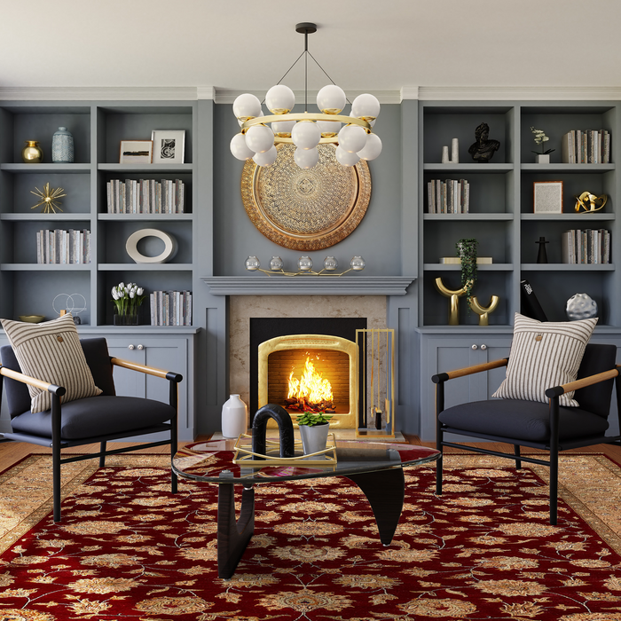 Reflection 9x12 Red/Beige Wool and Silk Embossed