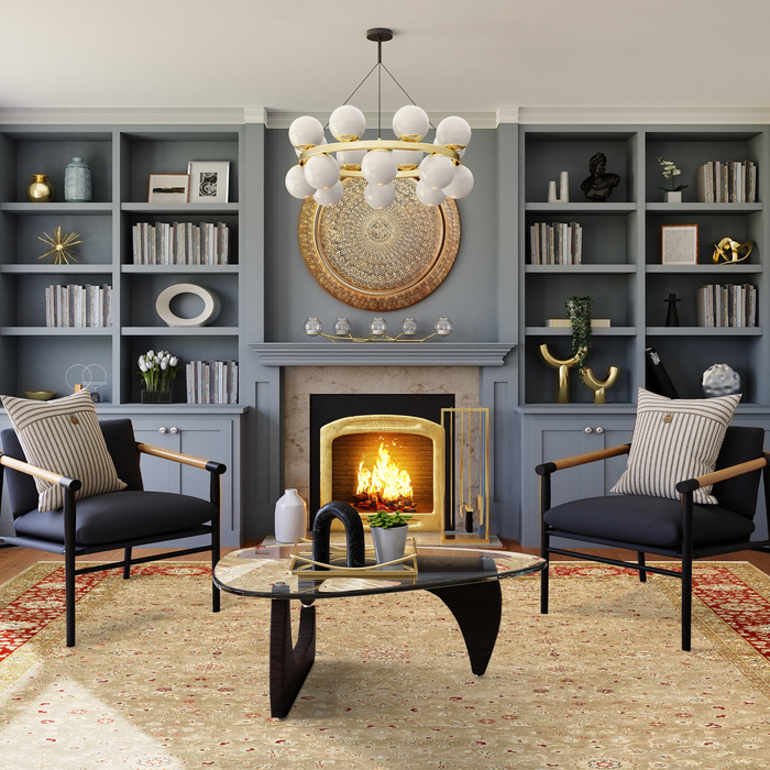 New Bakhtyar 8x10 Camel/Bulgarian Red Wool and Silk