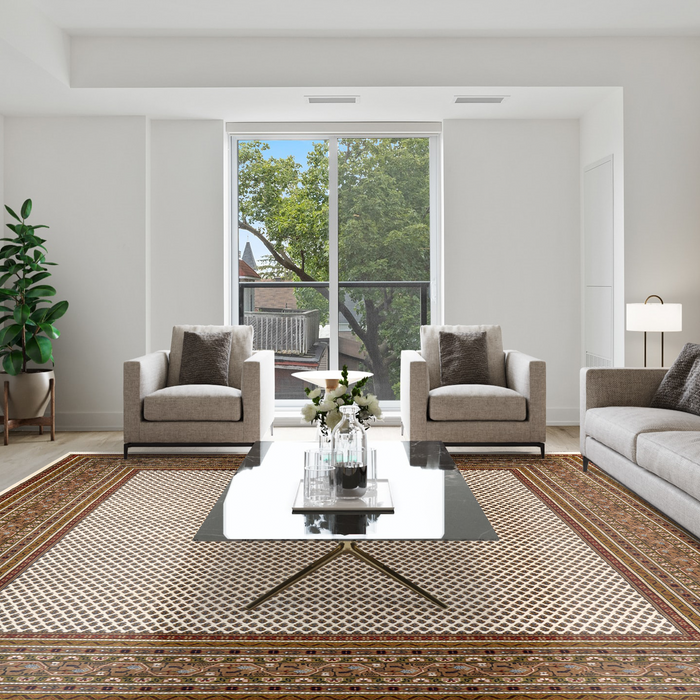 Mir 8x10 Cream/Olive Brown Wool and Silk