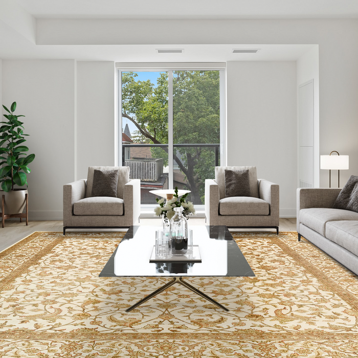 Varanasi 8x10 Beige/Light Green Wool and Silk Embossed