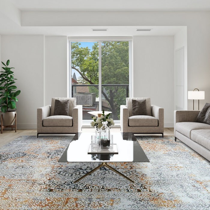 Intrecciare 8x10 Grey/Rust Wool and Silk Embossed