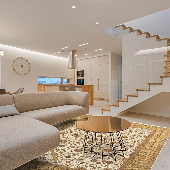 Kashan 9x12 Beige/Light Gold Wool and Silk