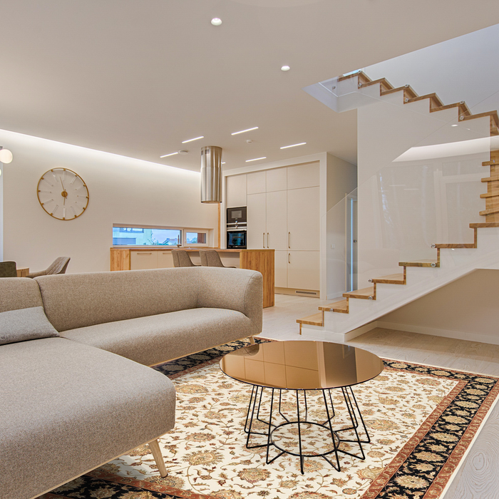 Mashhad 9x12 Beige/Black Wool and Silk