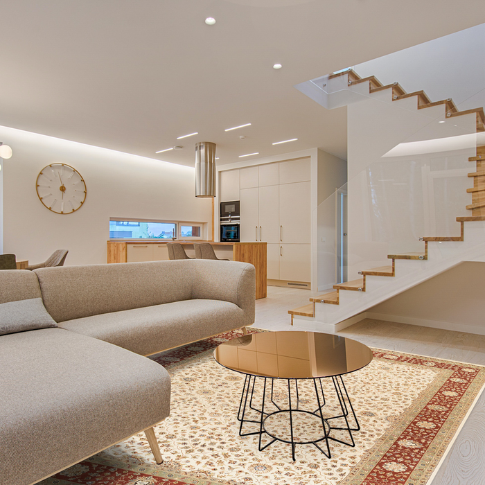 Bakhtyar 9x12 Beige/Rust/Ivory Wool and Silk