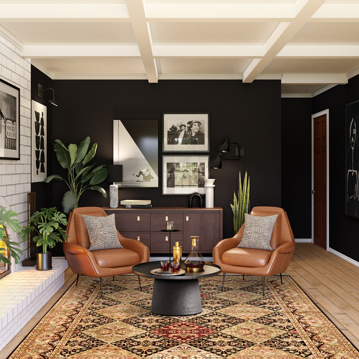 Agra 6x9 Black/Light Gold Wool and Silk