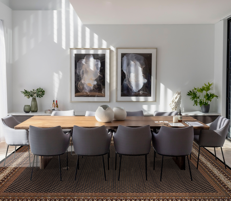 Grand Mir 10x14 Black/Cream Wool and Silk