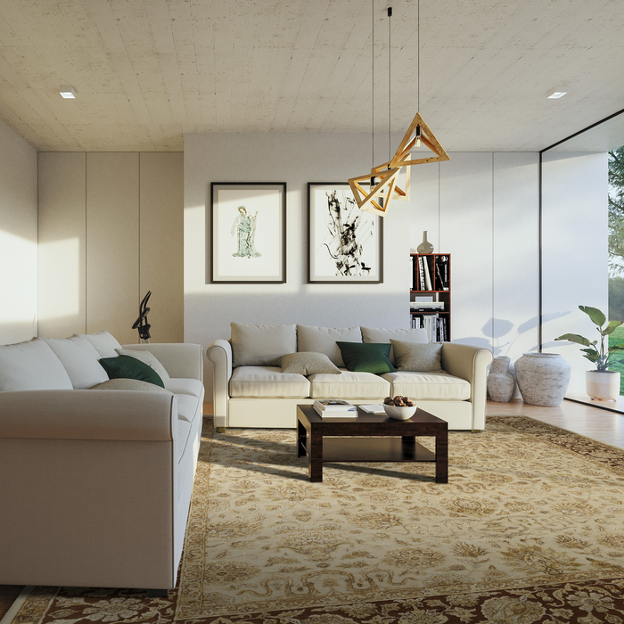 Enchante 8x10 Ivory/Mocha Wool and Silk Embossed.