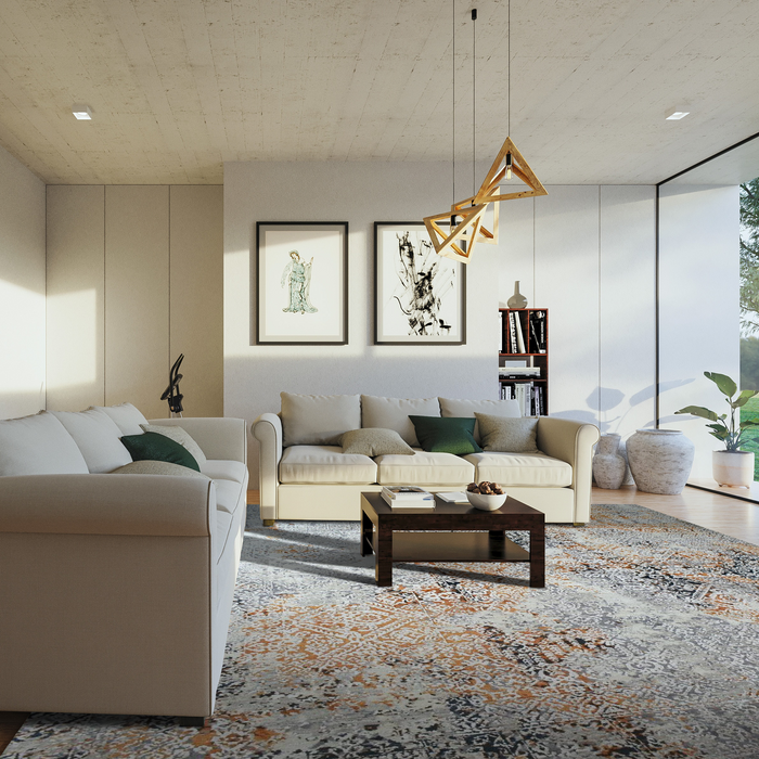 Intrecciare 8x10 Grey/Rust Wool and Silk Embossed