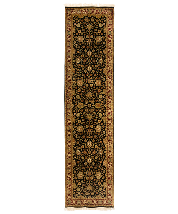 Indo Persian 2.05x10 Runner Burgundy/Black Wool with Silk Touch