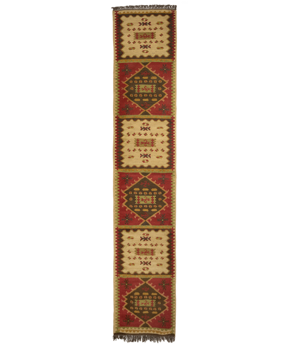 Dhurrie 2.05x12 Red/Ivory Wool Runner