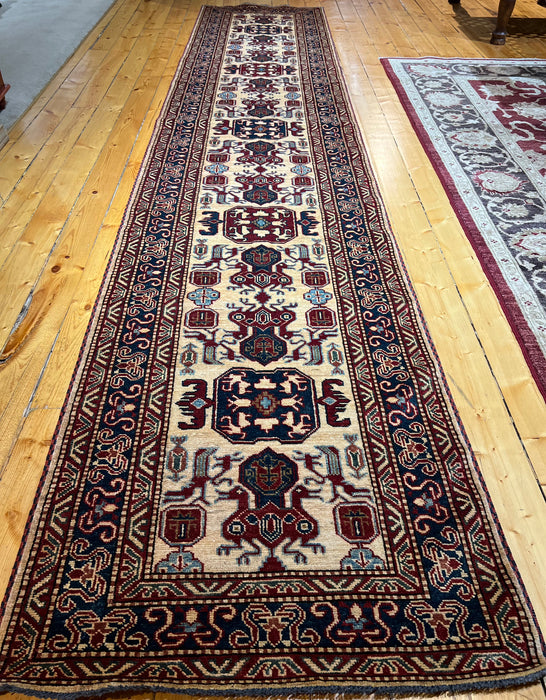 Super Kazak 2.5x12 Ivory/Red Wool