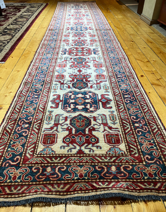 Super Kazak 2.5x12 Ivory/Red Wool