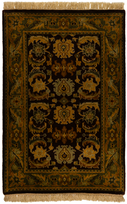 Indo Persian 2x3 Eggplant/Green Wool