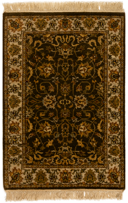 Antique Finish 2x3 Ivory/ Brown Wool C