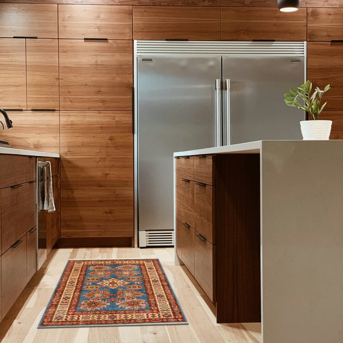 Super Kazak 3x5 Blue/Ivory Ghazni Wool