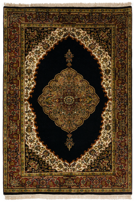 Kashan 4x6 Black/Burgundy Wool