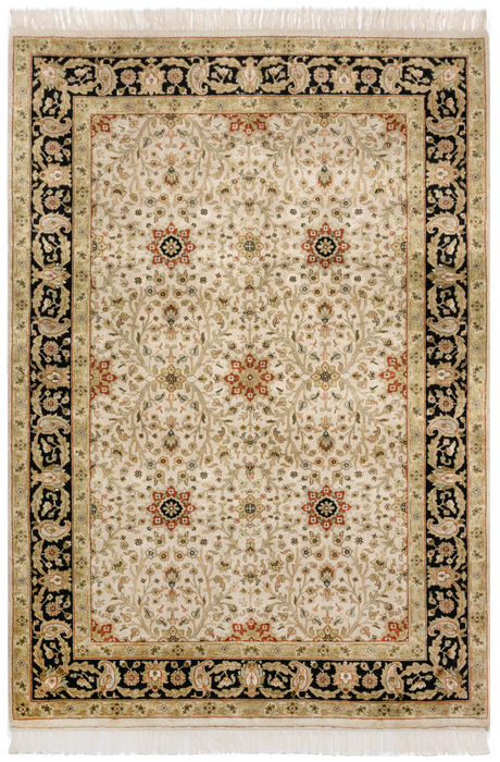 Indo Persian 4x6 Beige/Black Wool and Silk