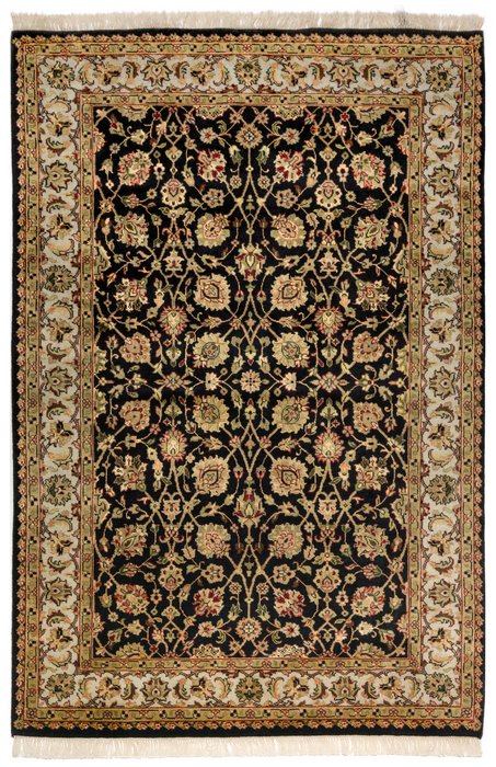 Indo Persian 3x5 Black/Beige Wool and Silk