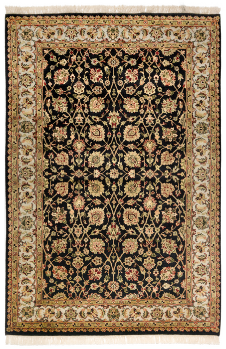 Indo Persian 4x6 Black/Beige Wool and Silk