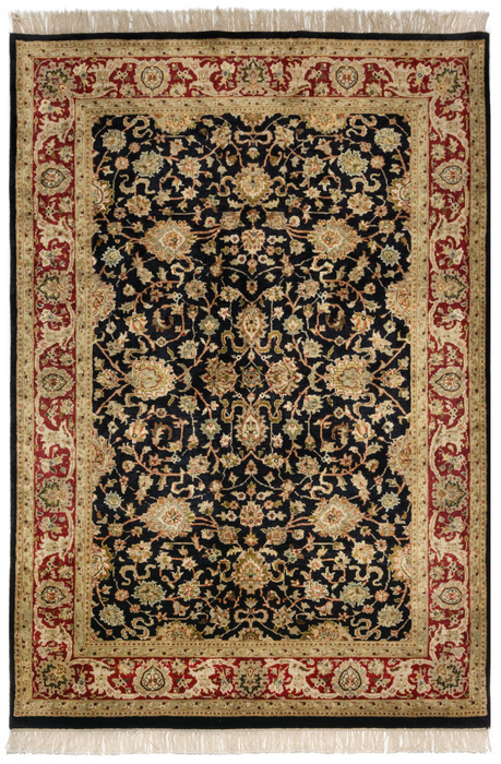New Isfahan 4x6 Black/Burgundy Wool and Silk