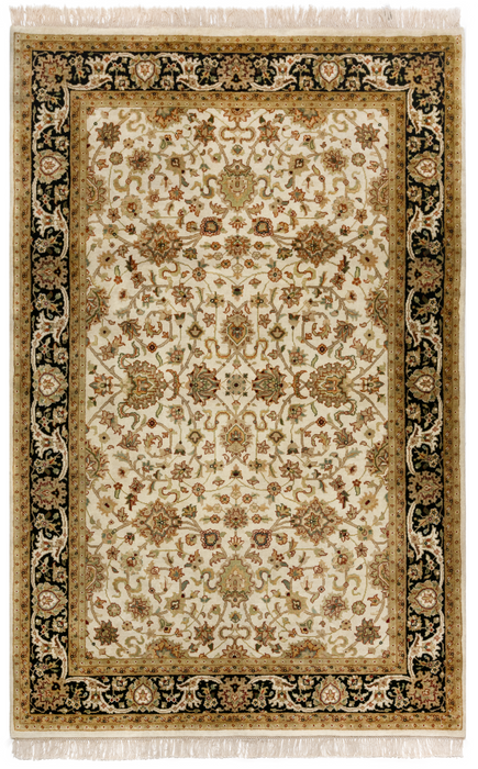 New Isfahan 4x6 Beige/Black Wool and Silk