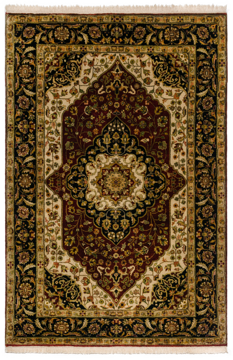 Indo Persian Kashan 4x6 Red/Black Wool