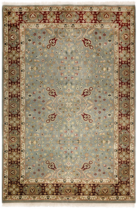 Indo Persian 4x6 Light Blue/Burgundy Wool and Silk