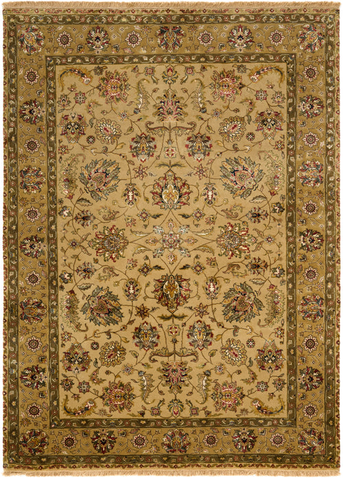 5x7 New Kashan Ivory/Golden Brown Wool and Silk