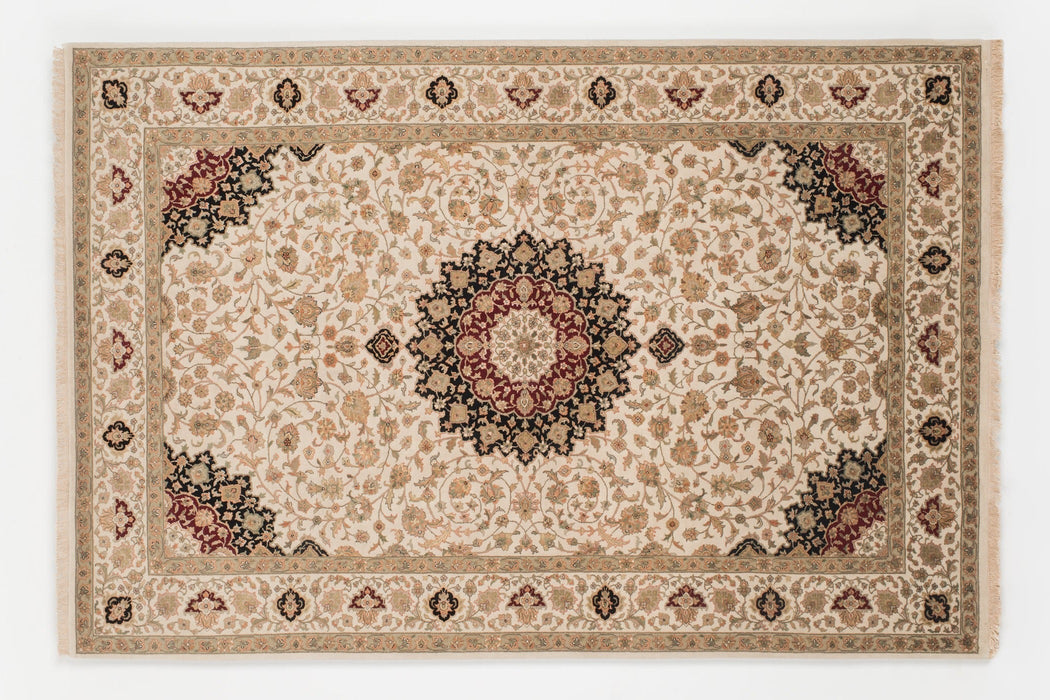 New Tabriz 4x6 Ivory Silk and Wool.
