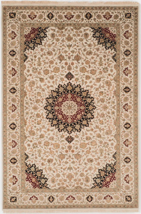 New Tabriz 6x9 Ivory Wool and Silk