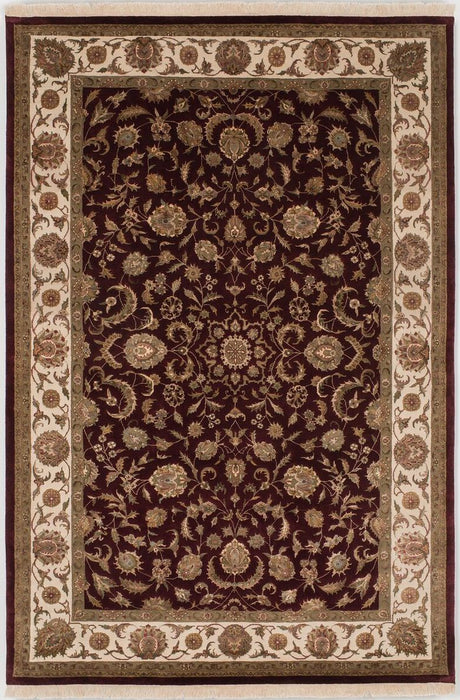 Indo Persian 6x9 Burgundy/Beige Wool and Silk