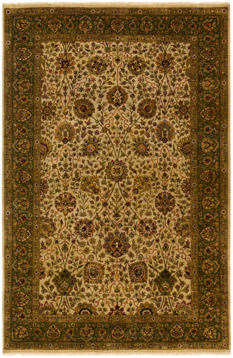 Indo Persian 6x9 Ivory/Light Green Wool and Silk touch