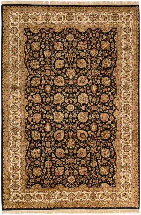 Indo Persian 6x9 Beige/Black Wool and Silk