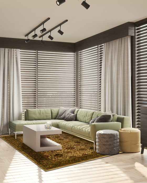 Indo Persian 6x9 Ivory/Light Green Wool and Silk touch