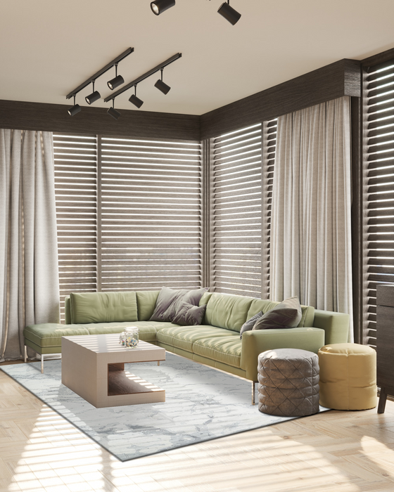 Marble 6x9 Ivory/Grey Wool and Bamboo silk