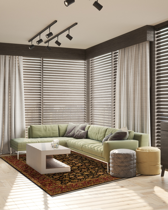 Indo Persian 6x9 Black/Burgundy Wool and Silk