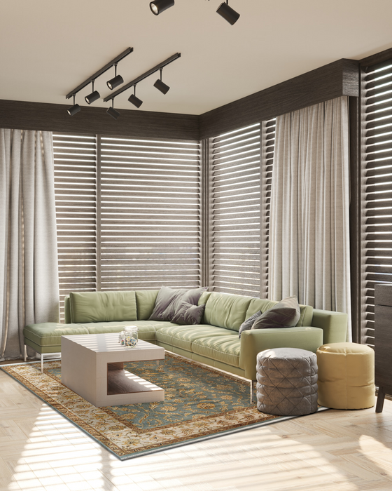 Reflection 6x9 Ivory/Light Blue Wool and Silk Embossed