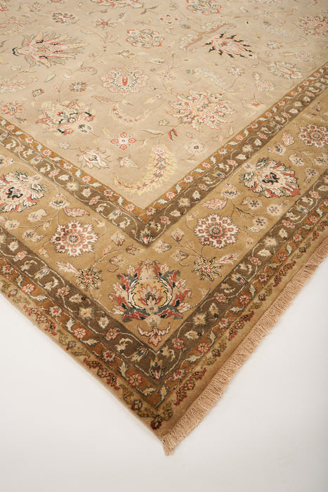 New Kashan 9x12 Ivory/Golden Brown Wool and Silk