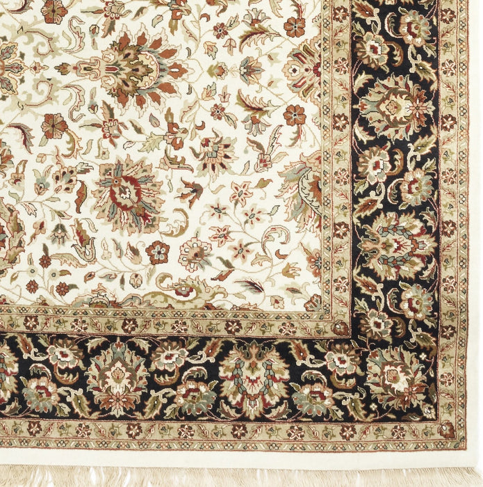 Indo Persian 8x10 Ivory/Black Wool and Silk